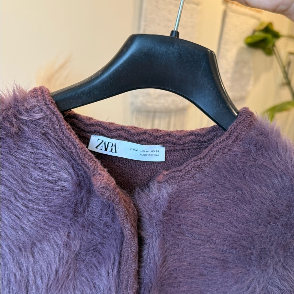 Zara Purple Faux Fur Fuzzy Cardigan M - Picture 4 of 14